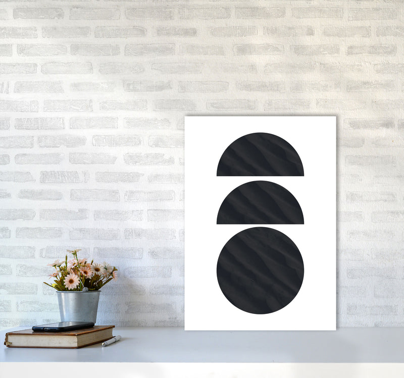 Abstract Black Textured Circles Modern Print A2 Black Frame