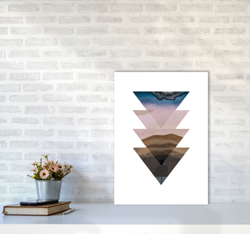 Pastel And Sand Abstract Triangles Modern Print A2 Black Frame