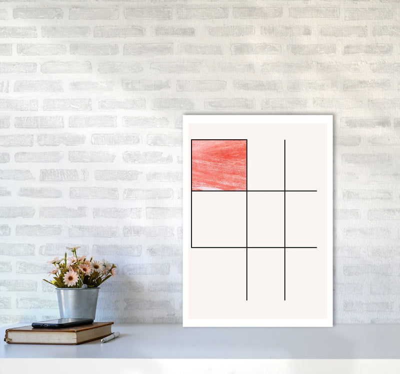 Abstract Red Crayon Geo 1 Modern Print A2 Black Frame