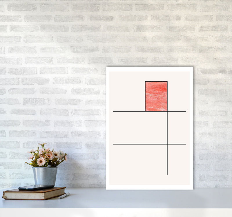 Abstract Red Crayon Geo 2 Modern Print A2 Black Frame