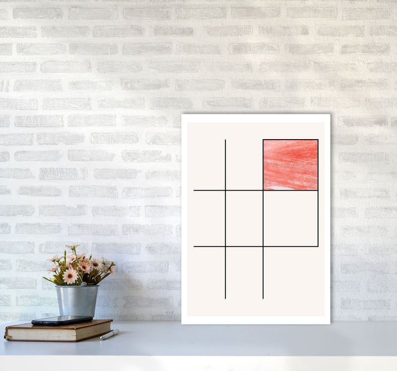 Abstract Red Crayon Geo 3 Modern Print A2 Black Frame