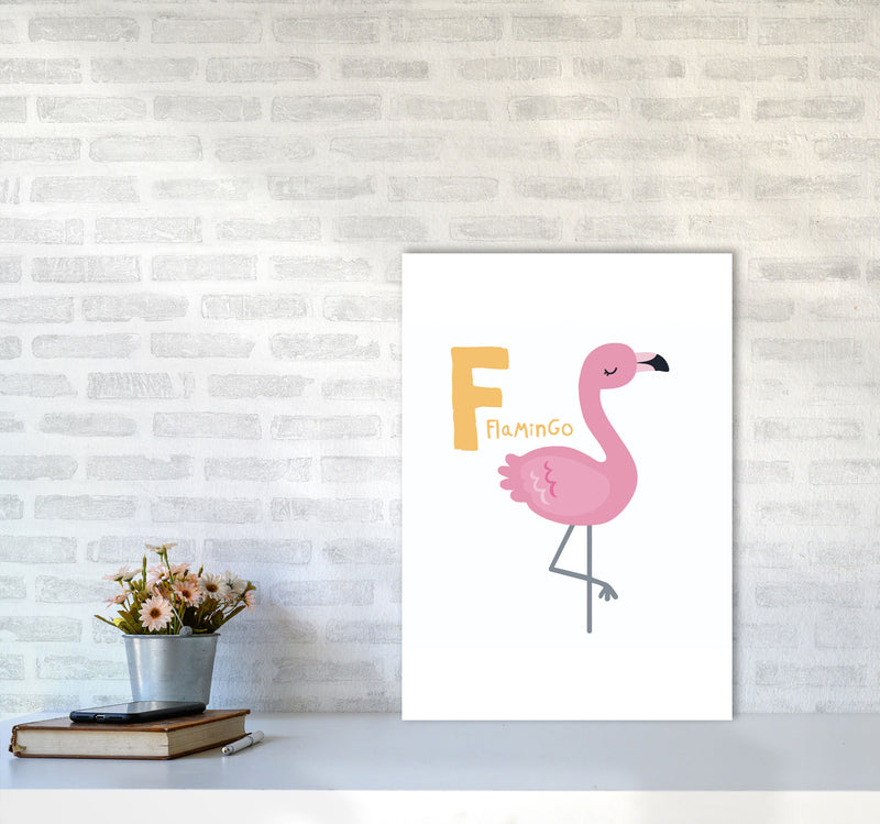 Alphabet Animals, F Is For Flamingo Framed Nursey Wall Art Print A2 Black Frame