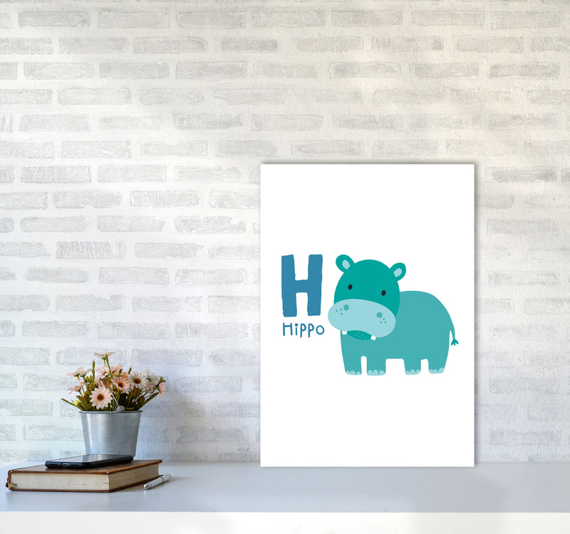 Alphabet Animals, H Is For Hippo Framed Nursey Wall Art Print A2 Black Frame