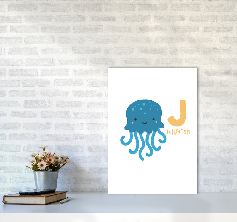 Alphabet Animals, J Is For Jellyfish Framed Nursey Wall Art Print A2 Black Frame
