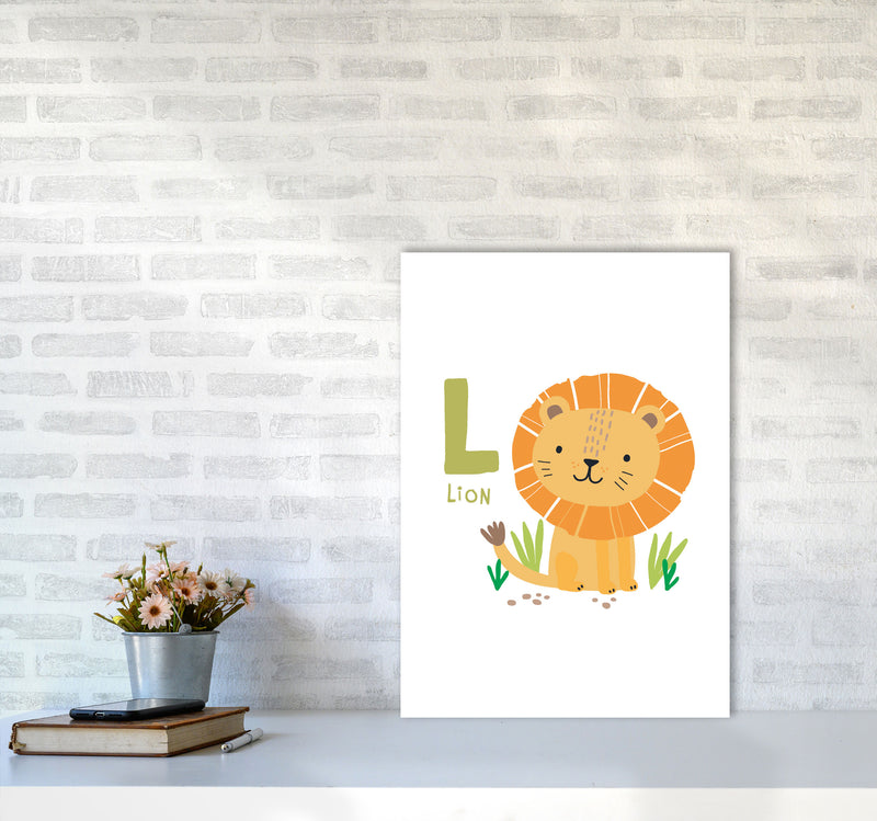 Alphabet Animals, L Is For Lion Framed Nursey Wall Art Print A2 Black Frame