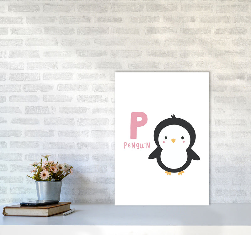 Alphabet Animals, P Is For Penguin Framed Nursey Wall Art Print A2 Black Frame