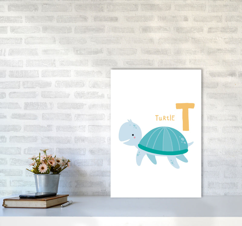 Alphabet Animals, T Is For Turtle Framed Nursey Wall Art Print A2 Black Frame