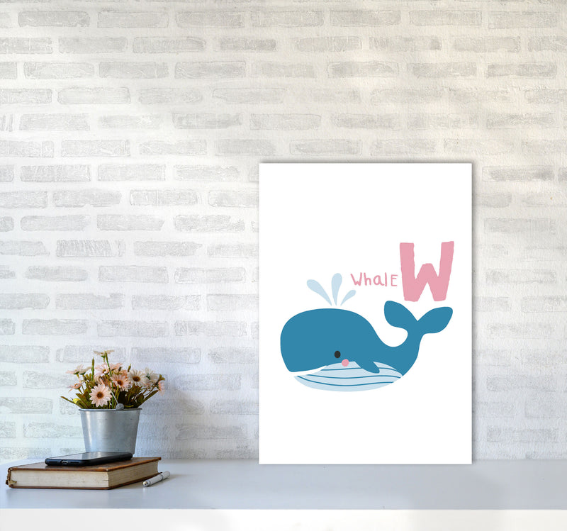 Alphabet Animals, W Is For Whale Framed Nursey Wall Art Print A2 Black Frame