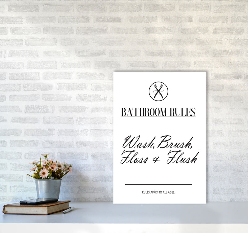 Bathroom Rules Modern Print, Framed Bathroom Wall Art A2 Black Frame