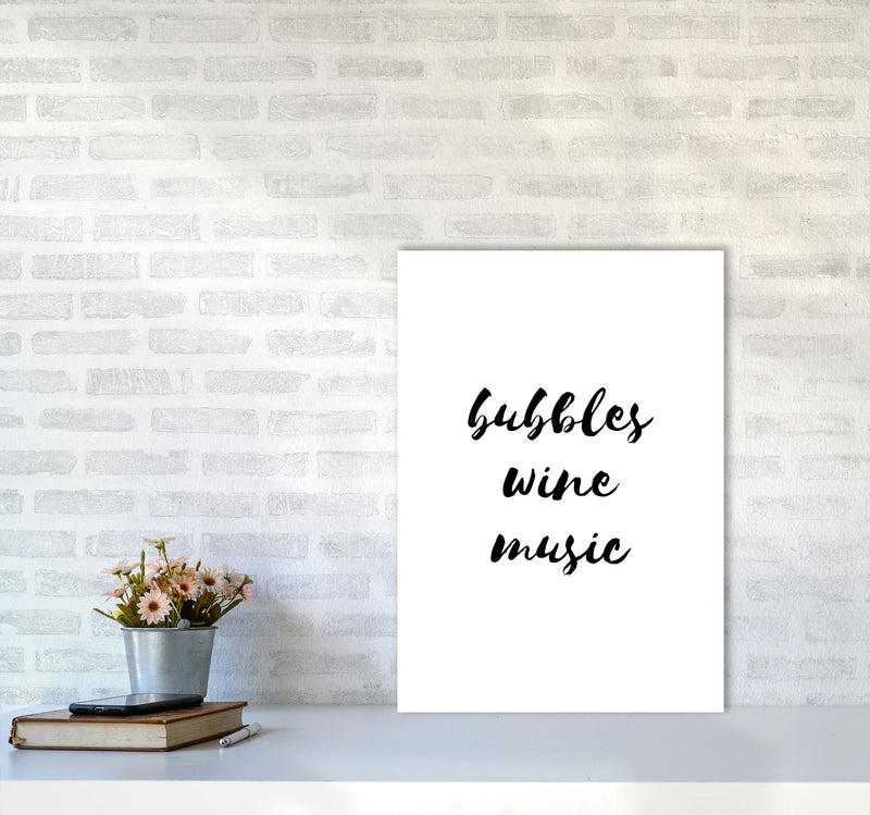 Bubbles Wine Music, Bathroom Framed Typography Wall Art Print A2 Black Frame