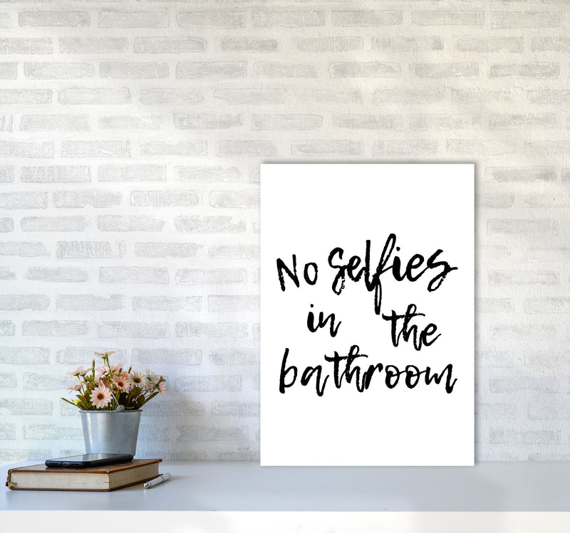 No Selfies, Bathroom Modern Print, Framed Bathroom Wall Art A2 Black Frame