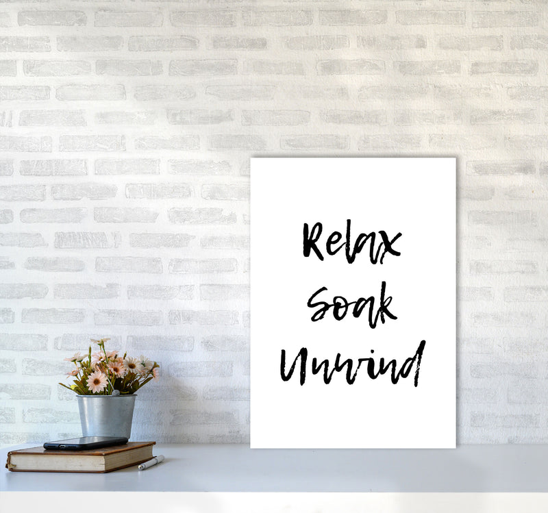 Relax Soak Unwind, Bathroom Modern Print, Framed Bathroom Wall Art A2 Black Frame