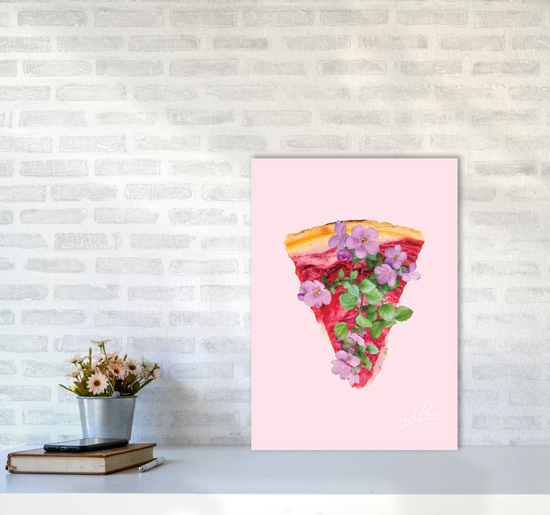 Pink Cherry Pie Floral Food Print, Framed Kitchen Wall Art A2 Black Frame