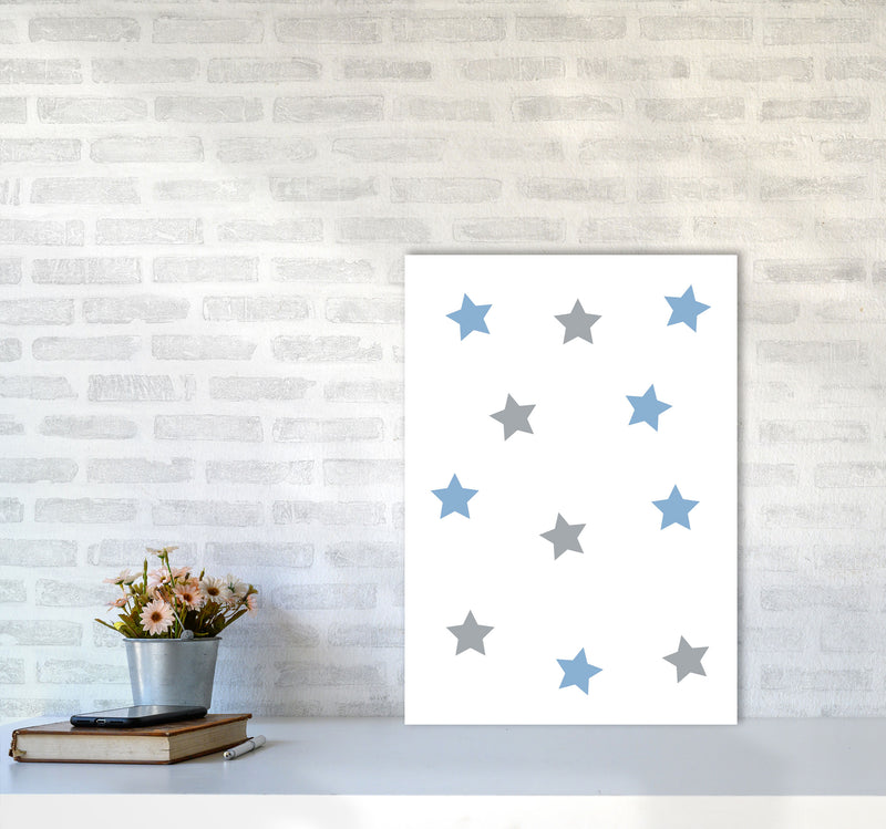 Blue And Grey Stars Framed Nursey Wall Art Print A2 Black Frame