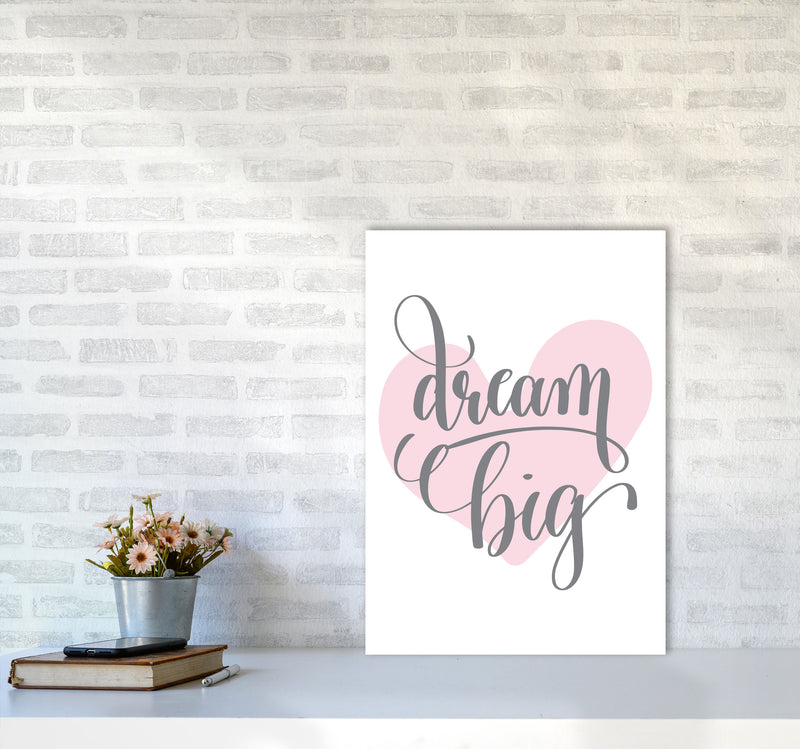 Dream Big Pink Heart Framed Nursey Wall Art Print A2 Black Frame