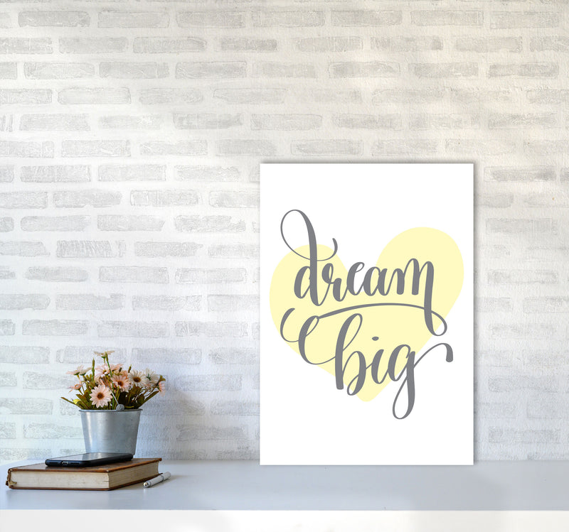 Dream Big Yellow Heart Framed Nursey Wall Art Print A2 Black Frame