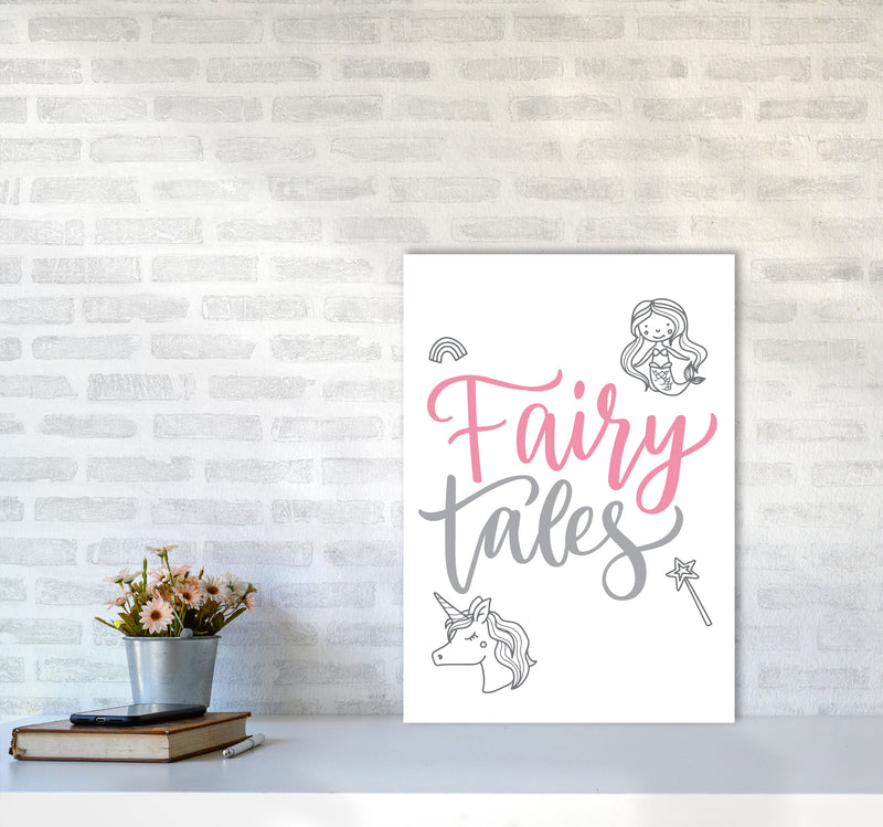Fairy Tales Pink And Grey Framed Nursey Wall Art Print A2 Black Frame