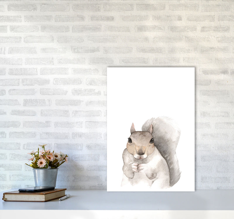 Forest Friends, Cute Squirrel Modern Print Animal Art Print A2 Black Frame