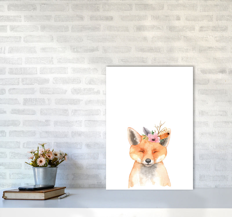 Forest Friends, Floral Cute Fox Modern Print Animal Art Print A2 Black Frame