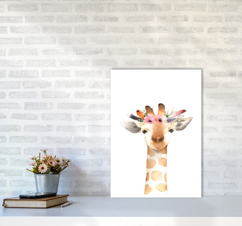 Forest Friends, Floral Cute Giraffe Modern Print Animal Art Print A2 Black Frame