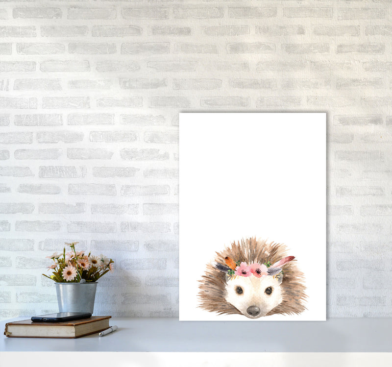 Forest Friends, Floral Cute Hedgehog Modern Print Animal Art Print A2 Black Frame
