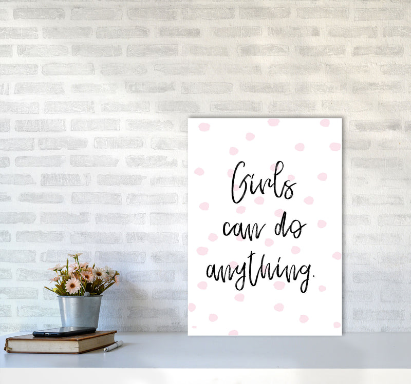 Girls Can Do Anything Pink Polka Dots Framed Typography Wall Art Print A2 Black Frame