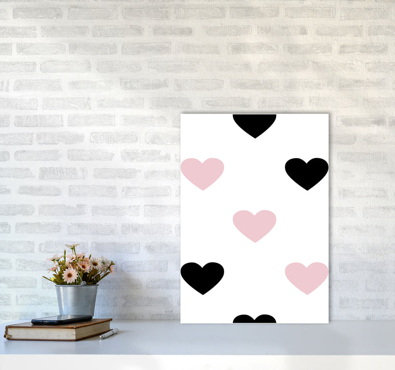 Pink And Black Hearts Modern Print A2 Black Frame