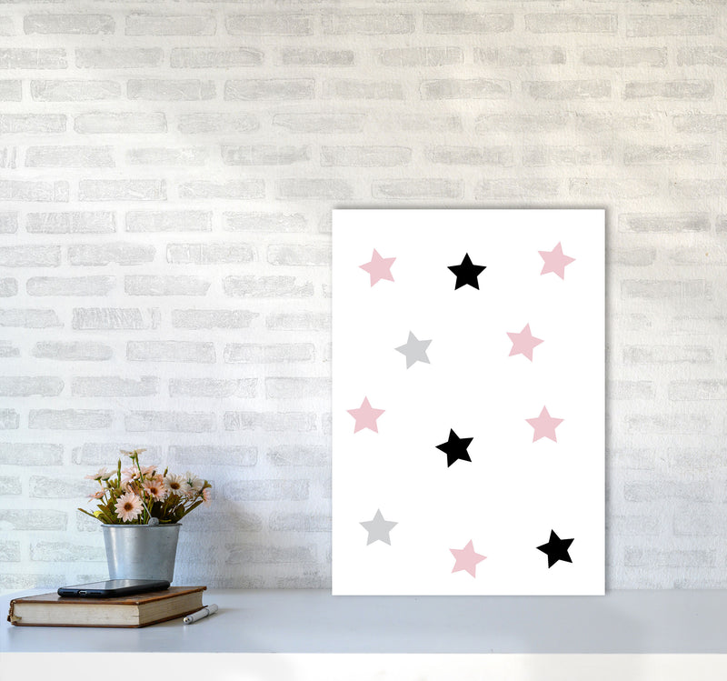 Pink Black And Grey Stars Modern Print A2 Black Frame
