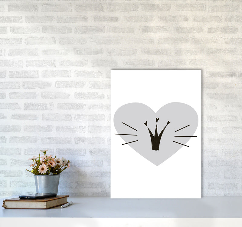 Crown With Grey Heart Framed Nursey Wall Art Print A2 Black Frame