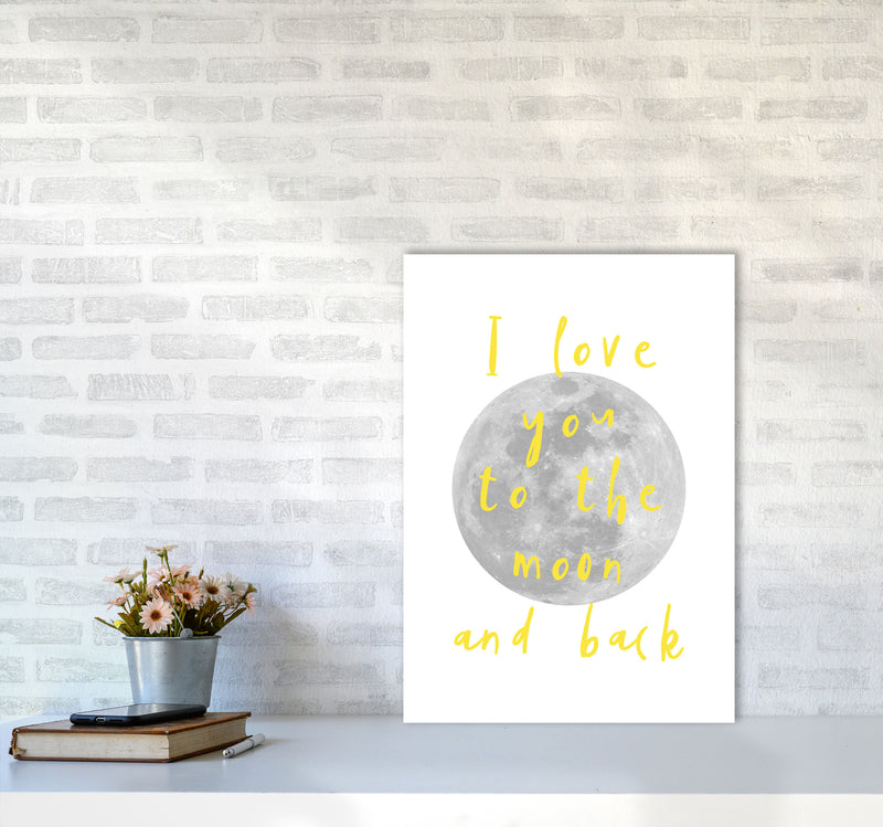 I Love You To The Moon And Back Yellow Framed Typography Wall Art Print A2 Black Frame