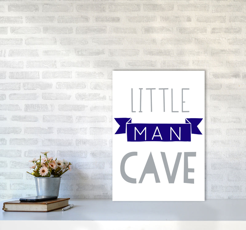 Little Man Cave Navy Banner Framed Nursey Wall Art Print A2 Black Frame