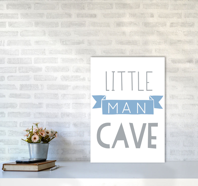 Little Man Cave Blue Banner Framed Nursey Wall Art Print A2 Black Frame