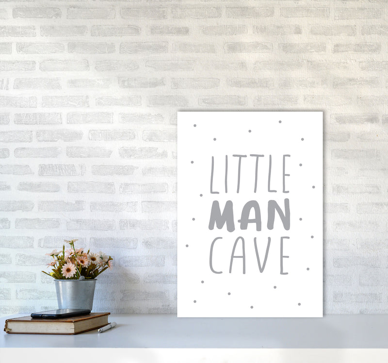 Little Man Cave Grey Dots Framed Nursey Wall Art Print A2 Black Frame