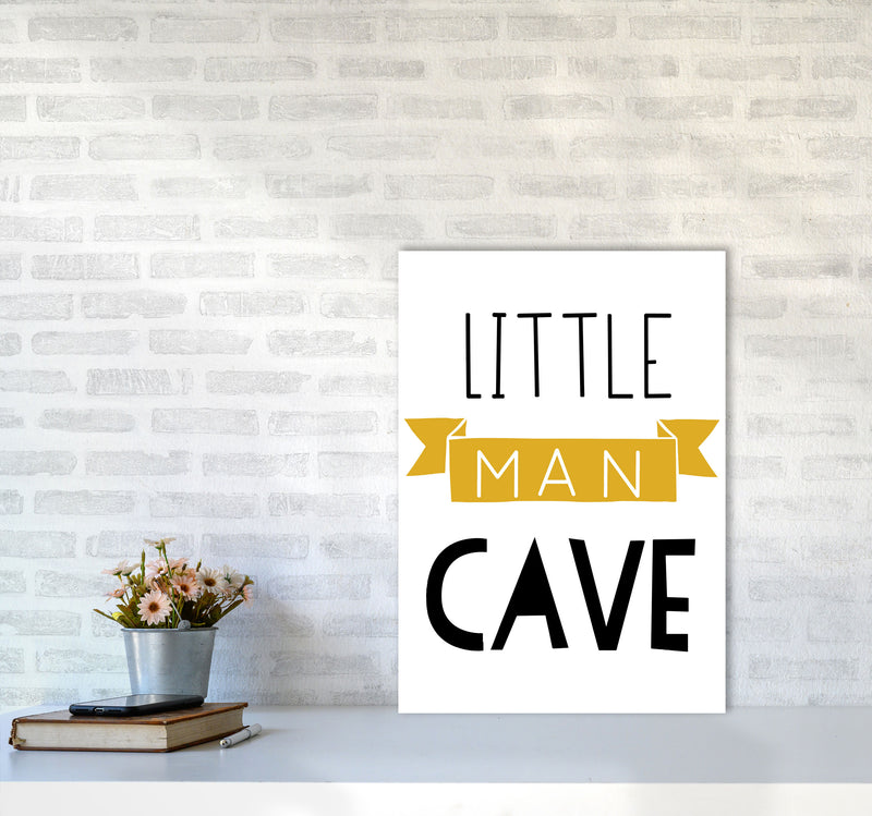 Little Man Cave Mustard Banner Framed Nursey Wall Art Print A2 Black Frame