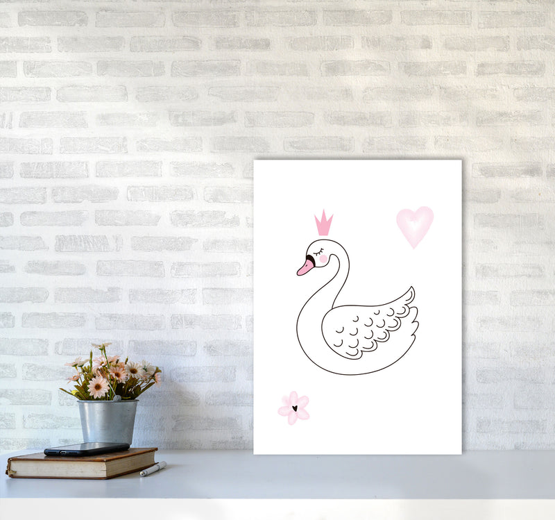 White Swan Modern Print, Animal Art Print A2 Black Frame