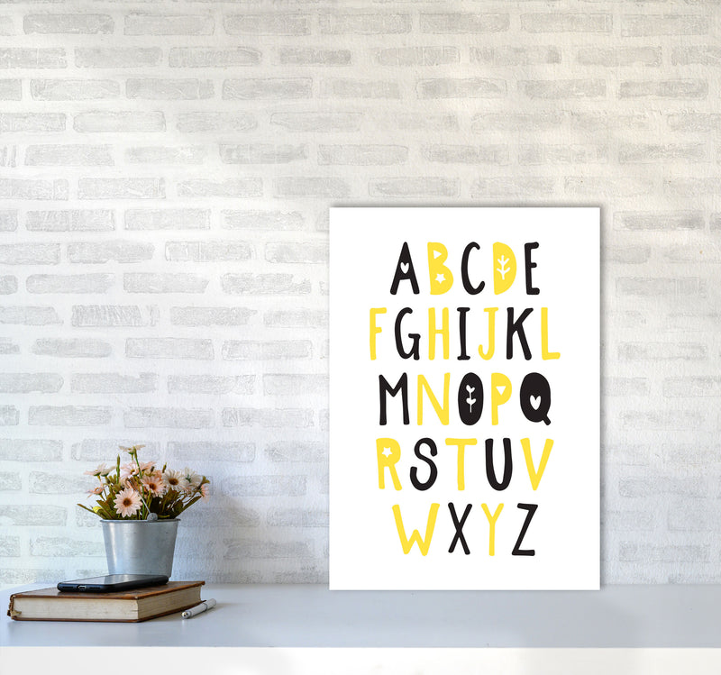 Black And Yellow Alphabet Framed Nursey Wall Art Print A2 Black Frame