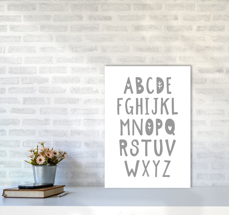 Grey Alphabet Framed Nursey Wall Art Print A2 Black Frame