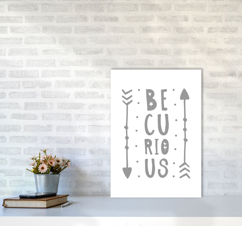 Be Curious Grey Framed Typography Wall Art Print A2 Black Frame