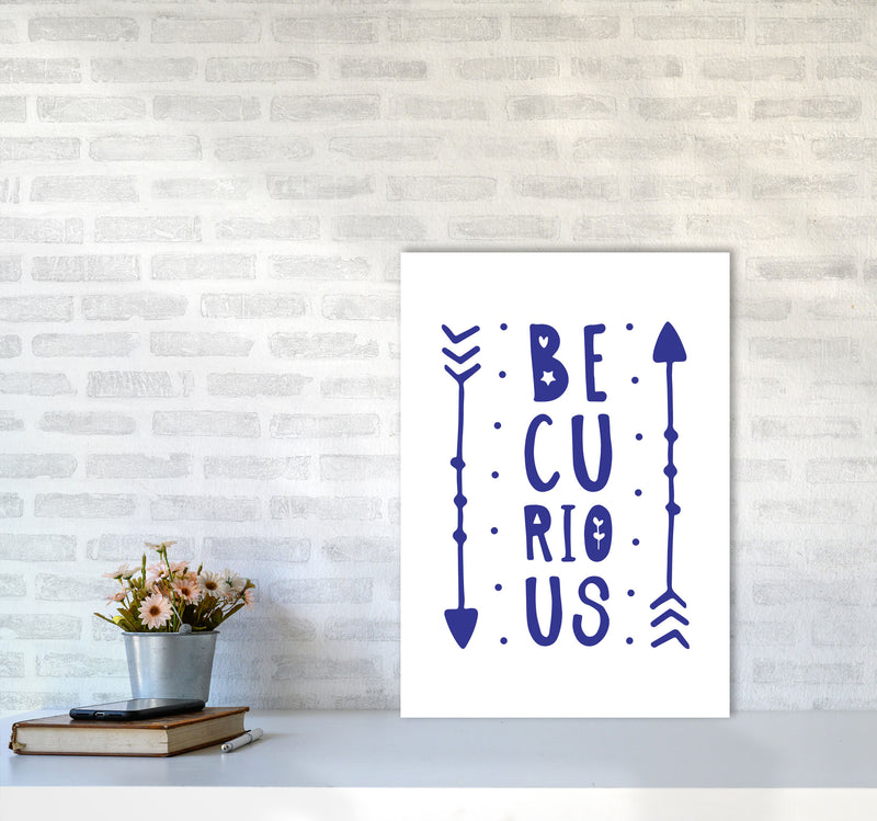 Be Curious Navy Framed Typography Wall Art Print A2 Black Frame