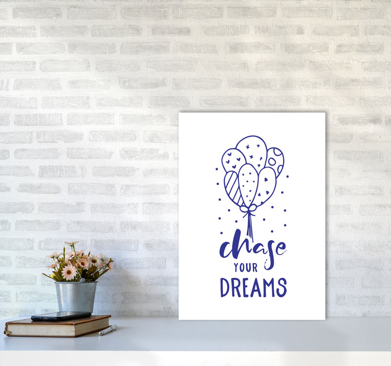 Chase Your Dreams Navy Framed Typography Wall Art Print A2 Black Frame