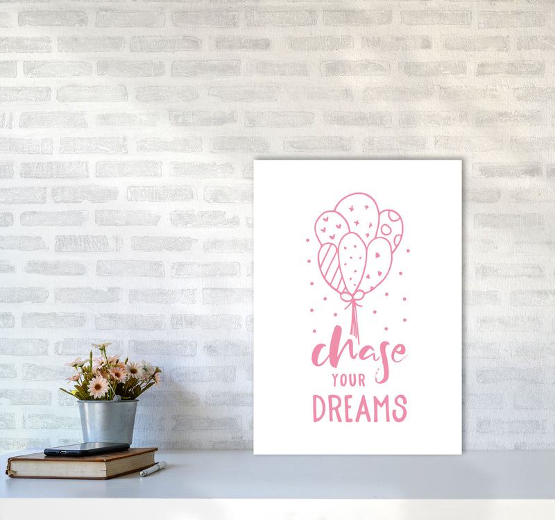 Chase Your Dreams Pink Framed Typography Wall Art Print A2 Black Frame