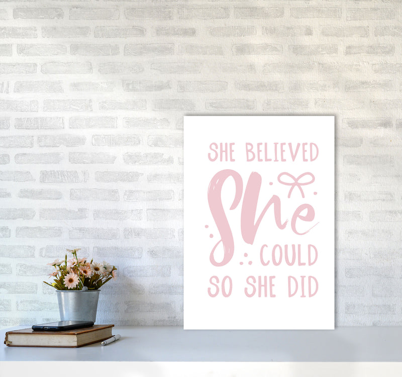 She Believed She Could So She Did Baby Pink Modern Print A2 Black Frame
