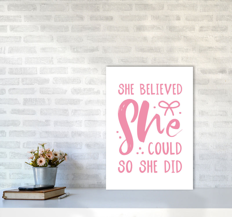 She Believed She Could So She Did Bright Pink Modern Print A2 Black Frame