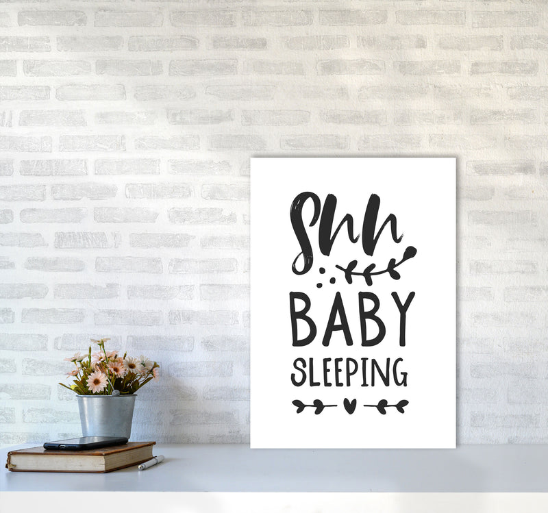 Shh Baby Sleeping Black Framed Nursey Wall Art Print A2 Black Frame