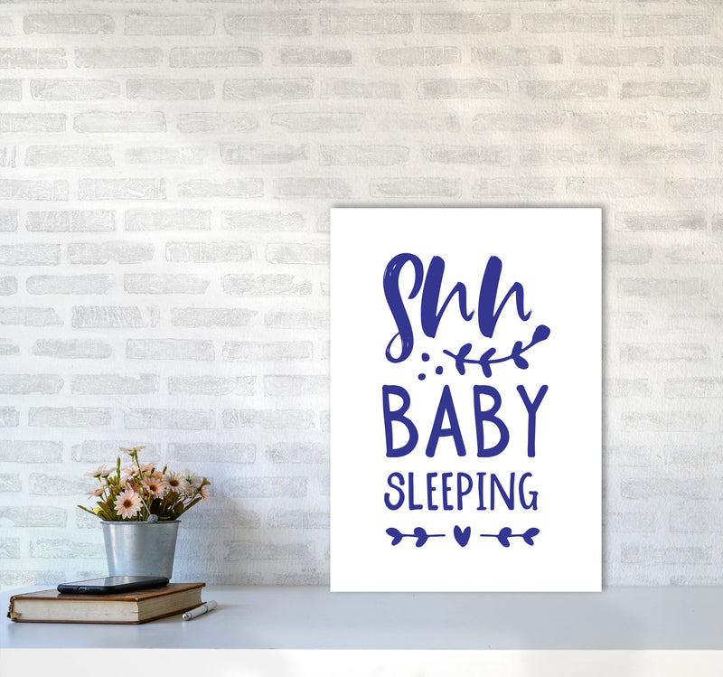 Shh Baby Sleeping Navy Framed Nursey Wall Art Print A2 Black Frame