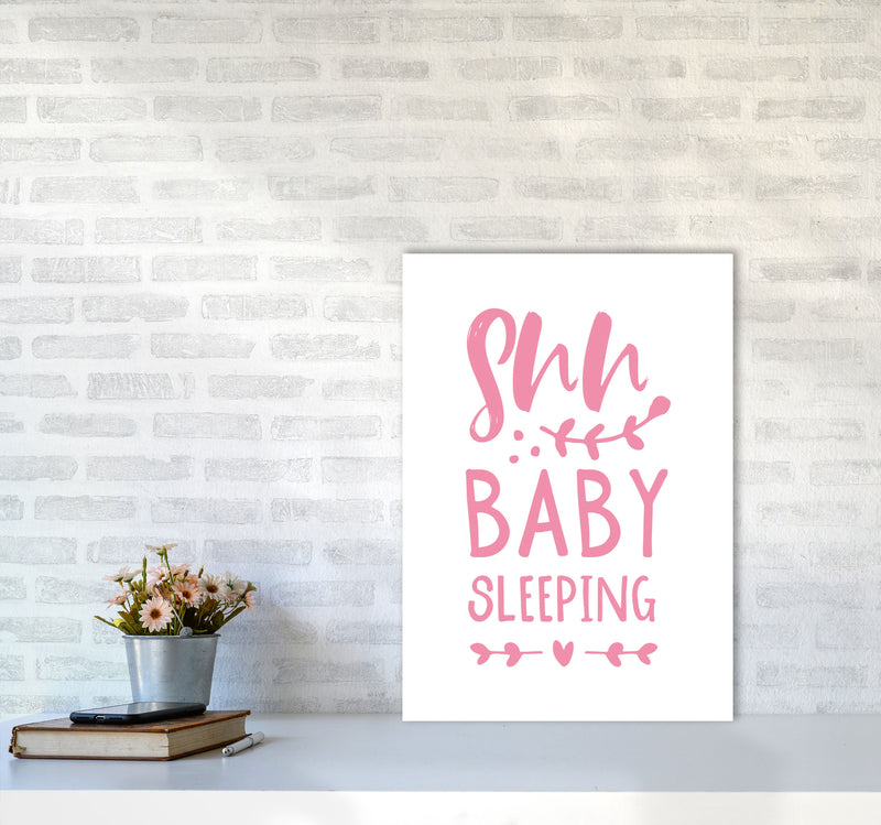 Shh Baby Sleeping Pink Framed Nursey Wall Art Print A2 Black Frame