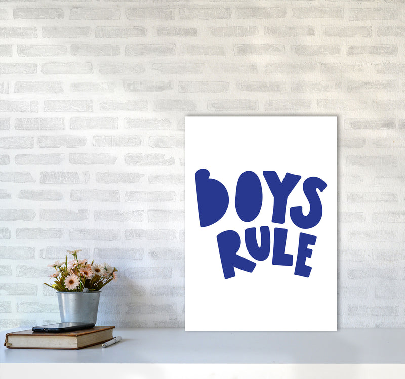 Boys Rule Navy Framed Nursey Wall Art Print A2 Black Frame