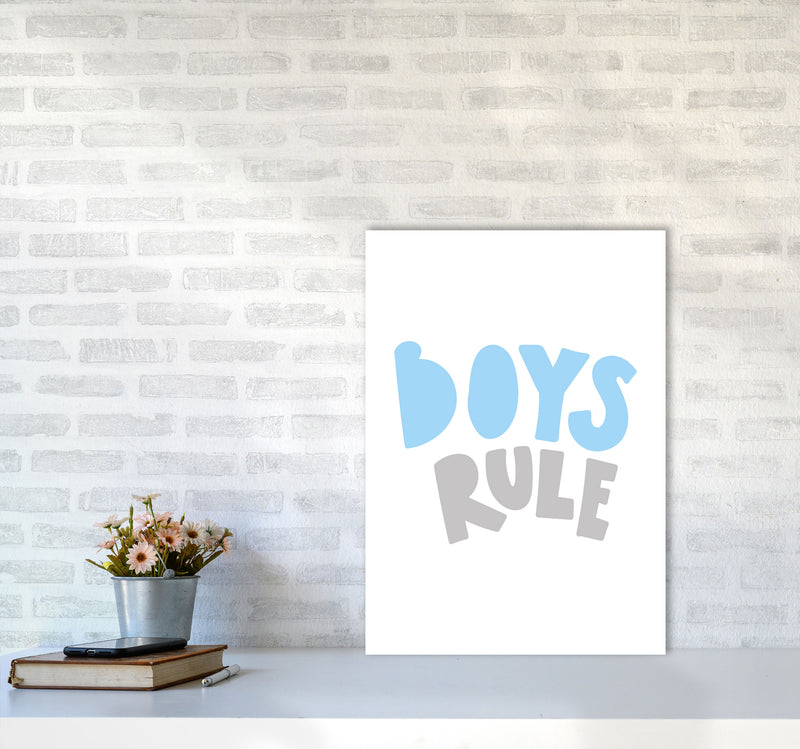 Boys Rule Grey And Light Blue Framed Typography Wall Art Print A2 Black Frame