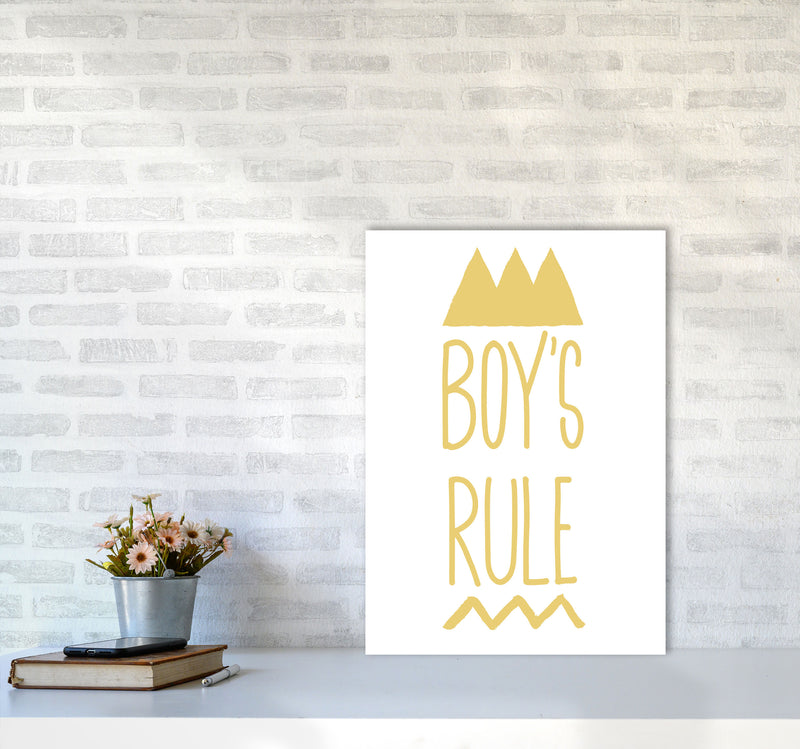Boys Rule Gold Framed Nursey Wall Art Print A2 Black Frame