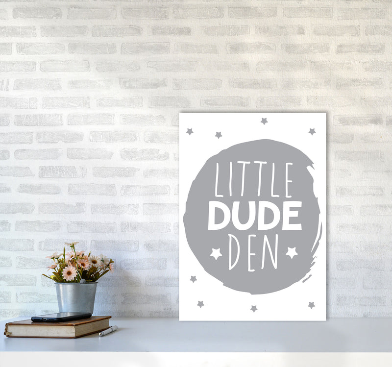 Little Dude Den Grey Circle Framed Nursey Wall Art Print A2 Black Frame